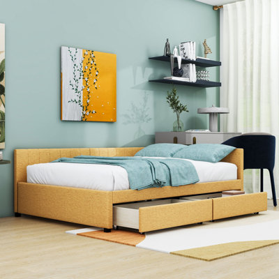 Modern Full Size Upholstered Daybed with Storage Drawers