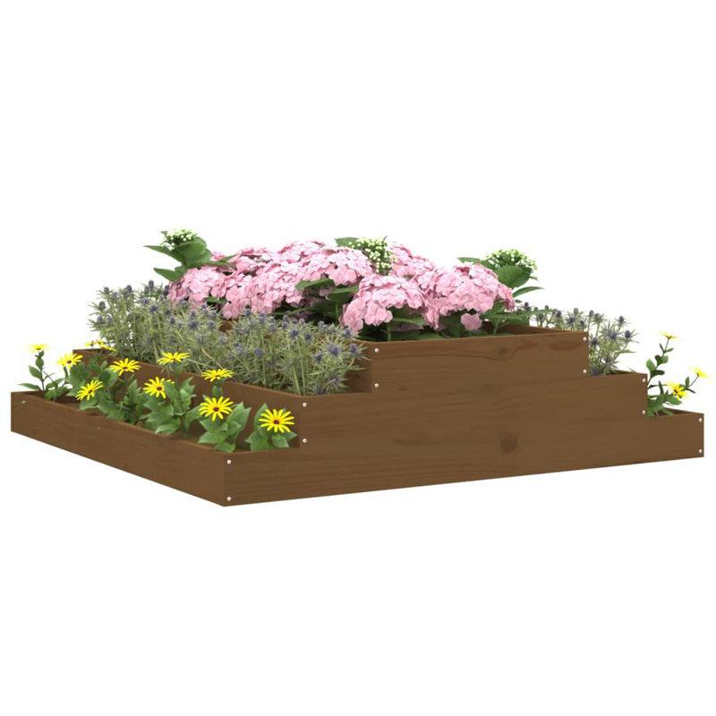 Arevalo Self-Watering Wood Raised Garden Bed, 27cm H x 110cm W x 110cm D, Honey Brown