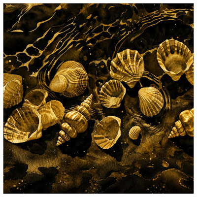 Golden Seashells Illustration Blankets