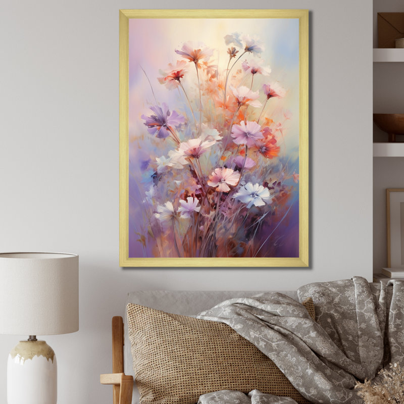 " Wildflowers Bouquet Romantic Impression ", Gold Single Picture Framed, 20" H x 12" W x 1" D