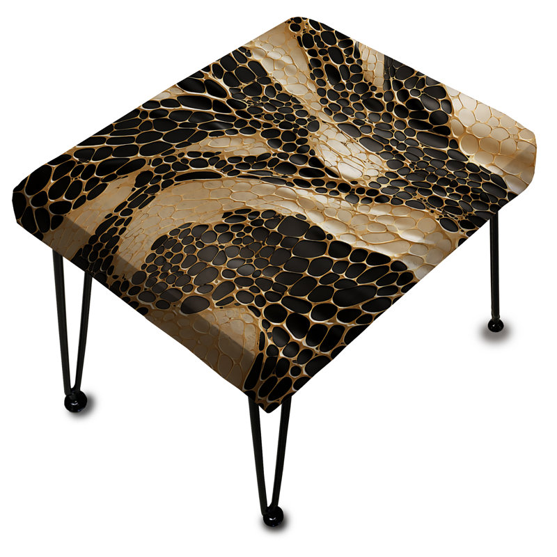 Gilded Opulence In Black & Gold I - Marble Rectangle Ottoman