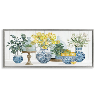 Art de la giclée encadrée de tulipes jaunes et de fruits citron par Cindy Jacobs
