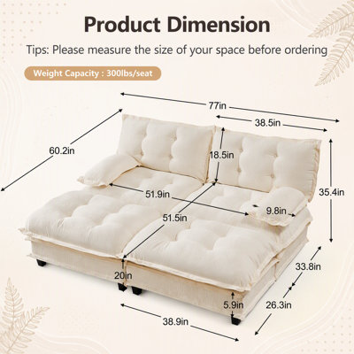 Modular Sectional Cloud Couch with 2 Ottomans, Deep Seat Sofa, Comfy Lattice Cushions, Sleeper Sofa Bed for Versatile Use