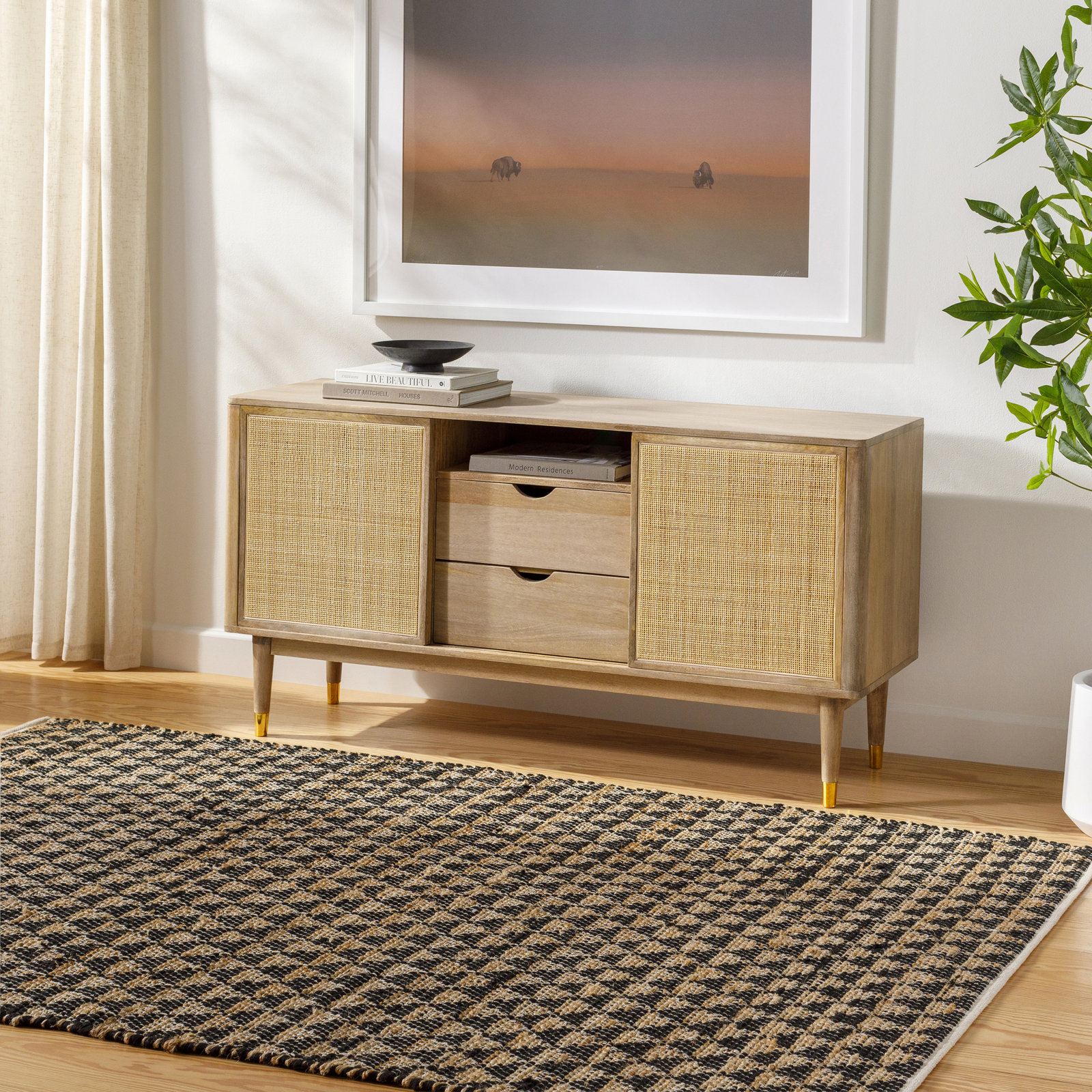 Addy Hand-Woven Geometric Jute Rug, Rectangle 5' x 7'6"