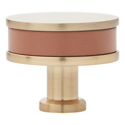 1-1/2" Lazzara Round Cabinet Knob Cognac Leather