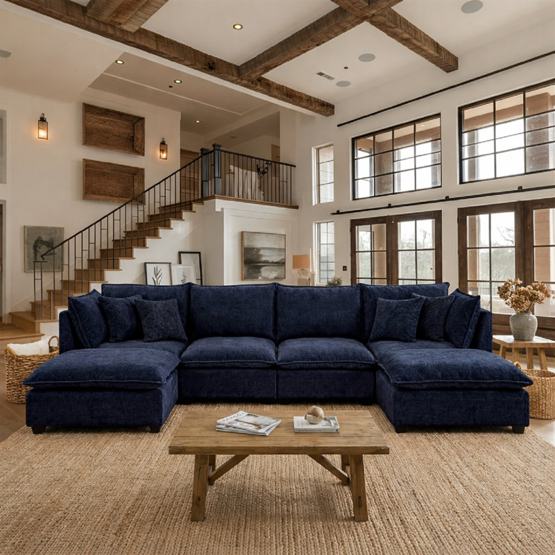 Modular Cloud Sectional Sofa, Ultra-Soft Chenille Upholstered Couch with Double Layer Cushions, Armless Design Deep Seat Sofa with Sturdy Wood Frame for Living Room, Apartment