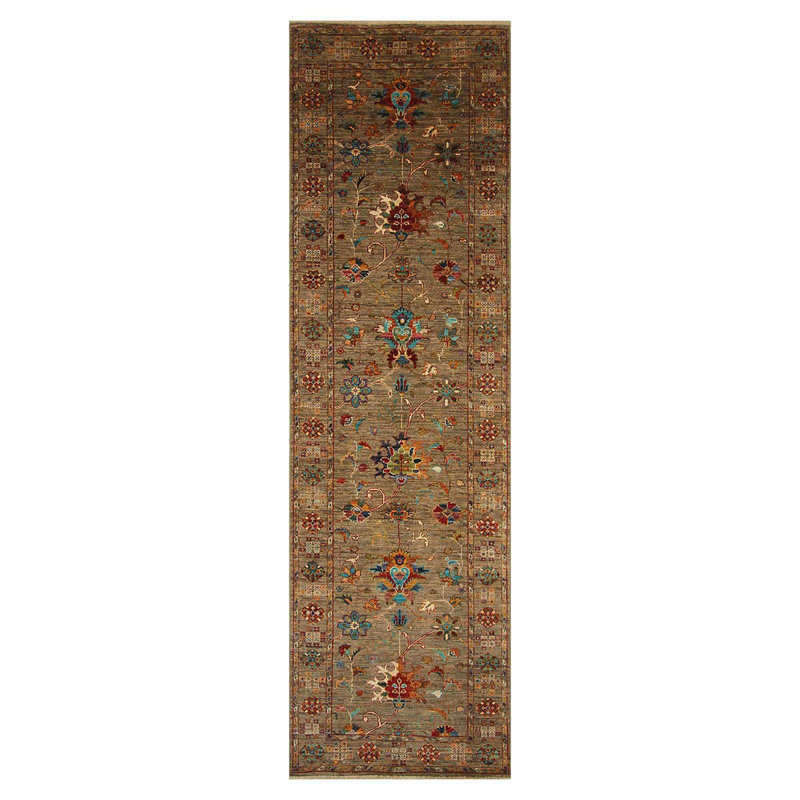 Tapis brun / gris / rouge noué à la main de haute qualité