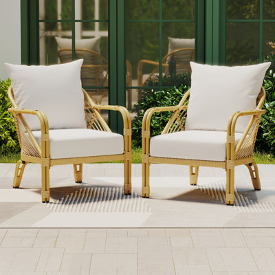 Chaise longue intérieure / extérieure en rotin polyéthylène (PE) toutes saisons, chaise de patio avec coussins et accoudoirs, parfaite pour la terrasse, le porche ou le jardin