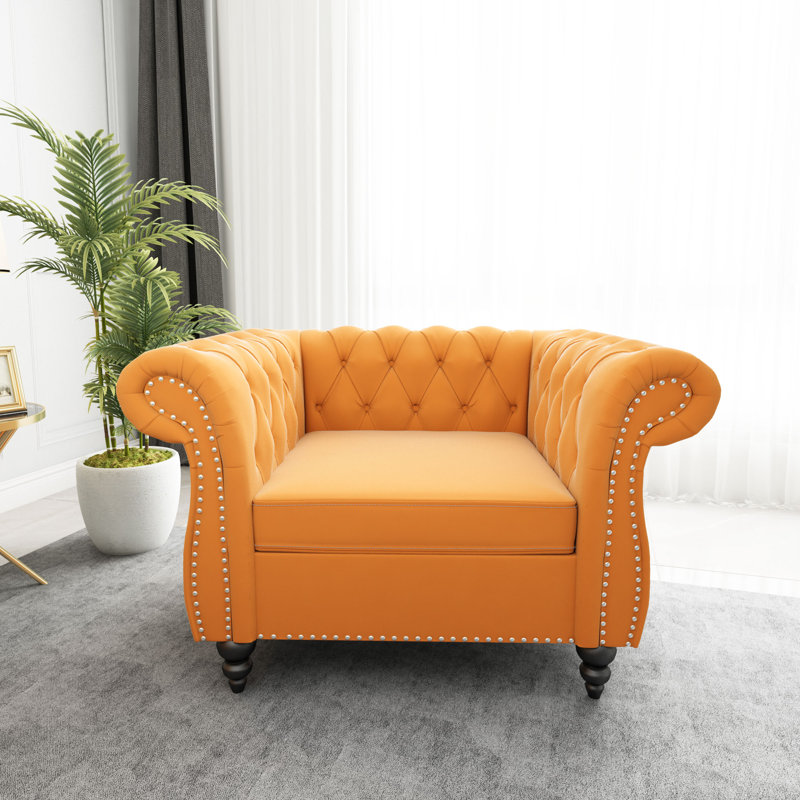 Fauteuil Chesterfield Engelgard, Velours jaune
