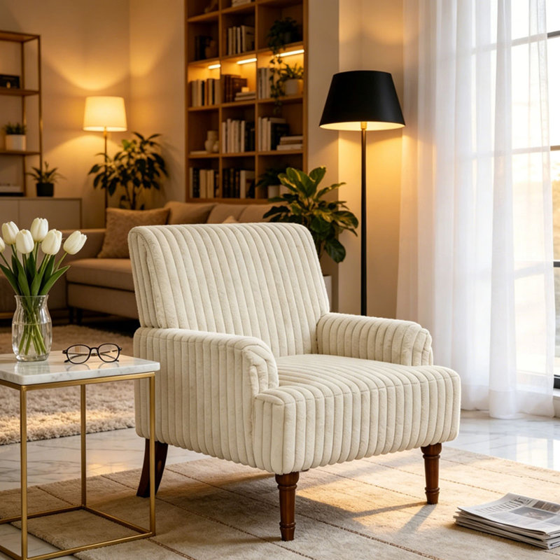 Fauteuil rembourré confortable en velours côtelé