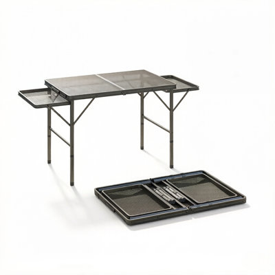Expandable Foldable Outdoor Table with Adjustable Height and Waterproof Metal Top for Camping and Picnic