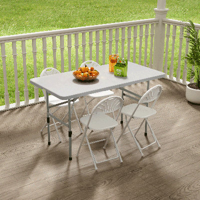 4-Foot Plastic Folding Table, Indoor Outdoor Desk with Carrying Handle and Height Adjustable