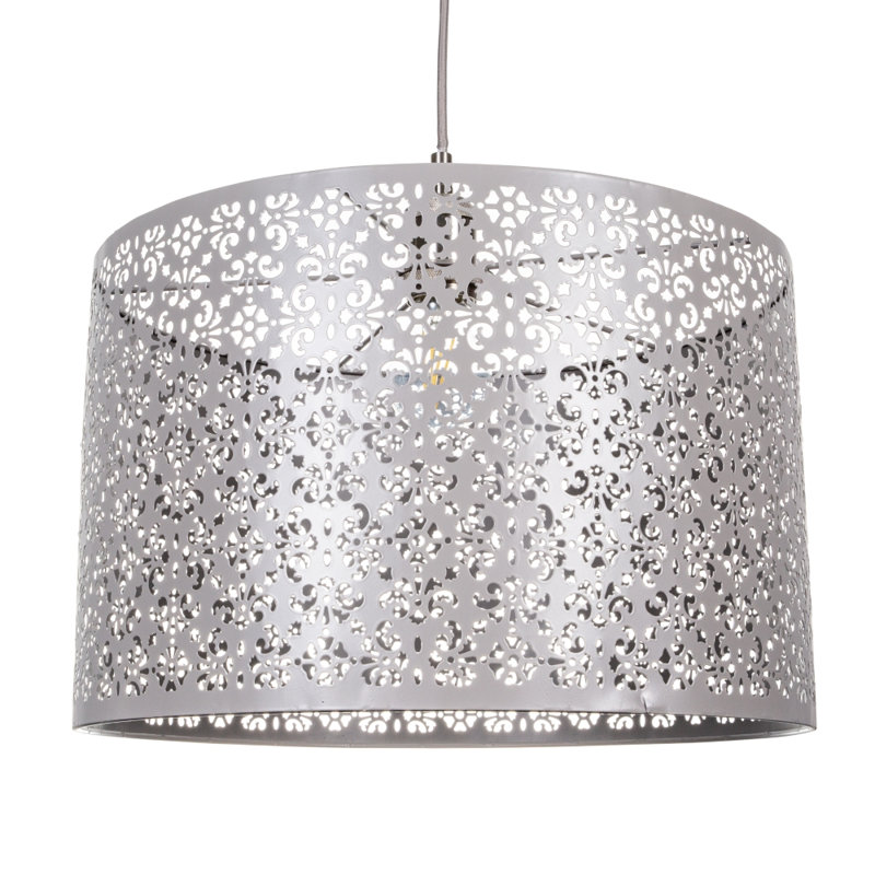 Marrakech Designed Pendant Light Shade with Floral Decoration, Grey, 19cm H x 29cm W x 29cm D