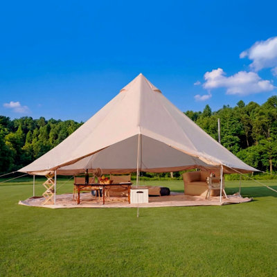Tente de campagnard 4 saisons 16,4 pi, beige et imperméable avec yourte, pouvant accueillir 10 personnes pour les fêtes en plein air et le camping