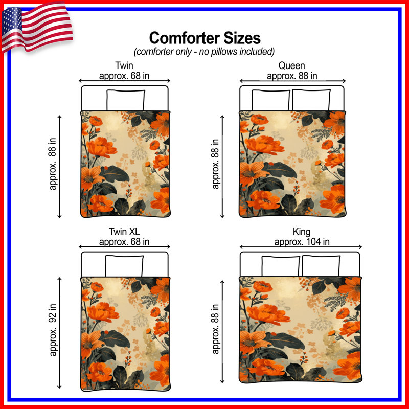 Orange Floral Arrangement Comforter, Twin