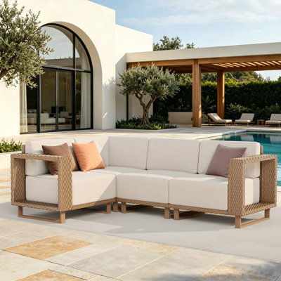 206.5cm Wide L-Shaped Wood Patio Sectional Set with Cushions