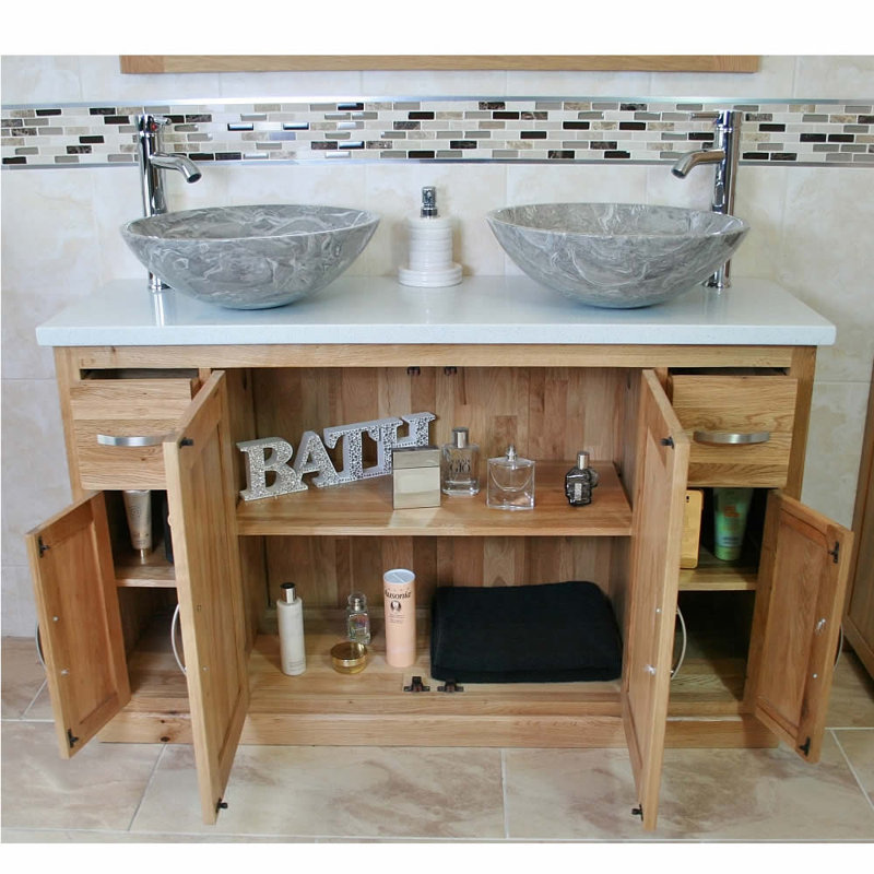 Decicco 1230mm Double Bathroom Vanity with Vessel Stone Basin, Grey