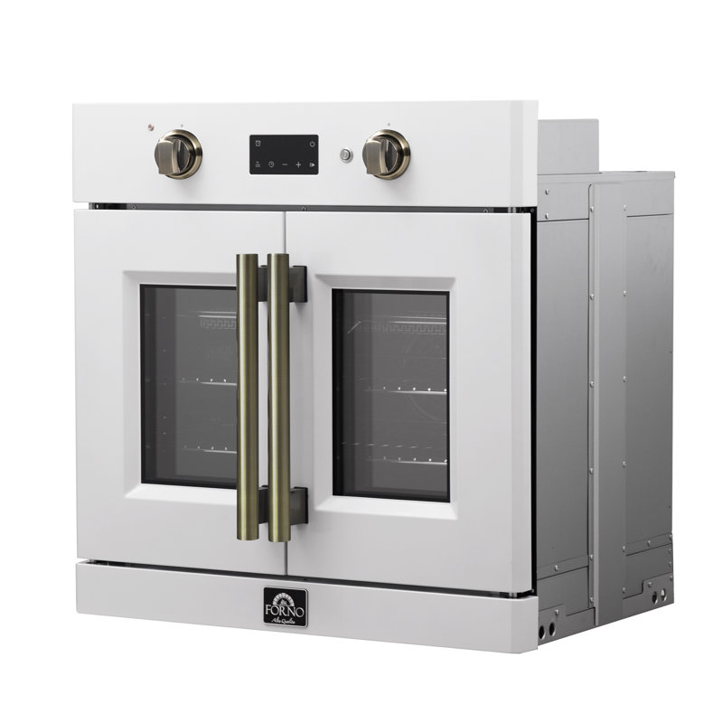 Forno Asti 30-Inch French Door Electric Wall Oven in White or Black & Antique Brass, 3.68 cu. ft. True Convection, 3,600W, Air Fry, Sous Vide, Self-Clean