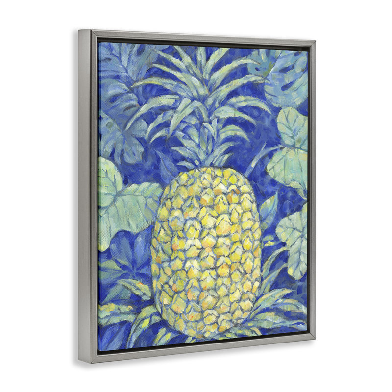 Cadre flottant ananas bleu Hawaii, design par Paul Brent, Cadre flottant gris lustré, H 31 po x l 25 po