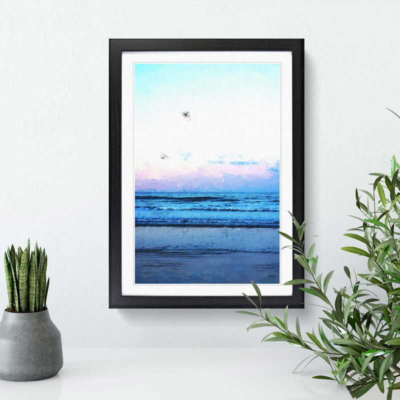 Seagulls Flying High in Abstract - Picture Frame Graphic Art Print, 76cm H x 50cm W x 2cm D, Black