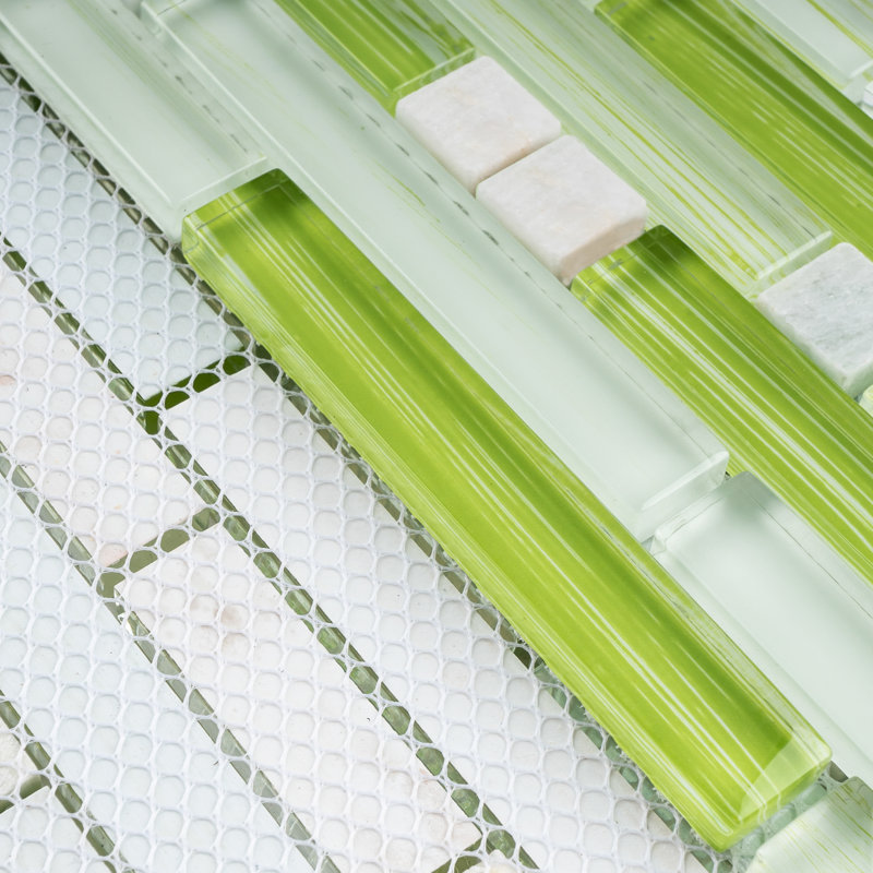 Carreau de mosaïque linéaire en verre naturel, Vert