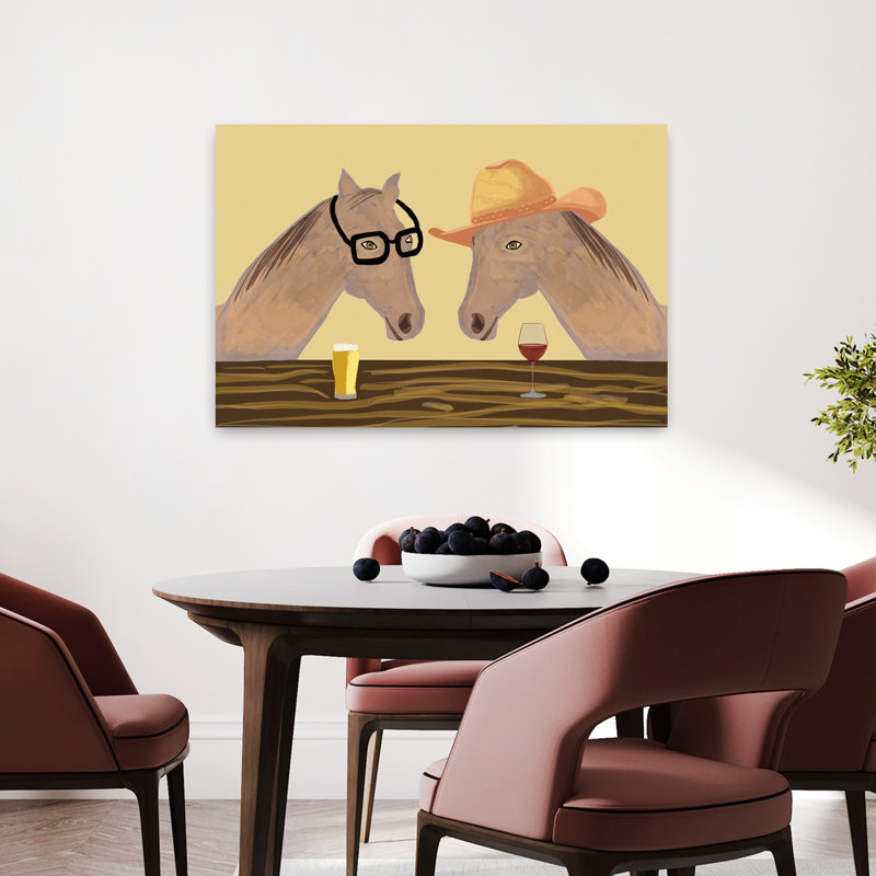 Happy Hour Horses Whimsical Contemporary Horse Wall Art Print 1 Piece Wrapped Canvas Wall Art, 60.96cm H x 91.44cm W