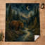 Couverture en flanelle Crescent Moon Bear avec motif Forest Creek et Starnight Night, bleu sarcelle foncé, idéale pour canapé, lit, chalet, coin lecture ou espace détente, 152 x 203 cm