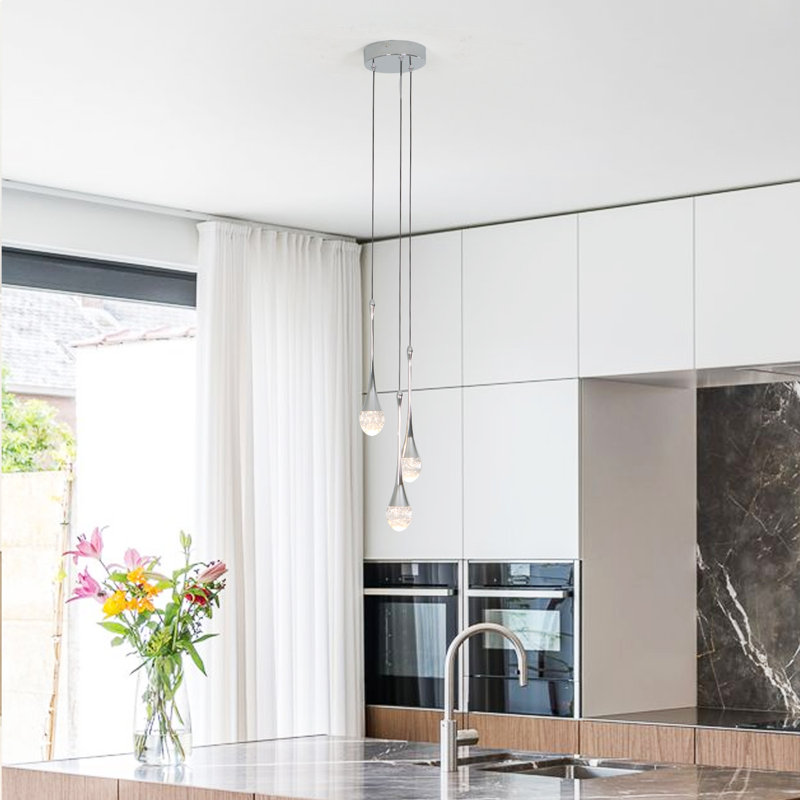 Lustre en cristal moderne à 3 lumières DEL en forme de goutte d'eau à intensité variable chrome, H 93 po x l 6 po x P 6 po
