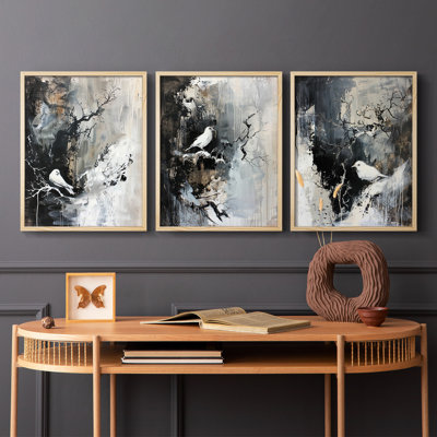 Aviary Study  Series  XVII  -Set Of 3 Framed Giclee Prints -Ready to Hang