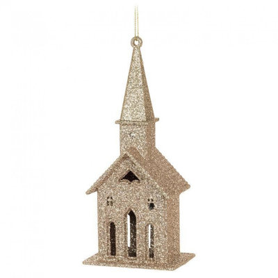 Glitter Church With Steeple Ornament