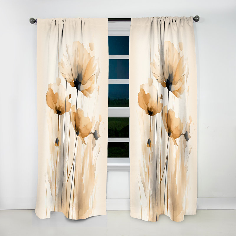 Bromelia beige éclatant coquelicots - Rideau traditionnel - Velours obscurcissant - 1 panneau, L 52 po x L 120 po