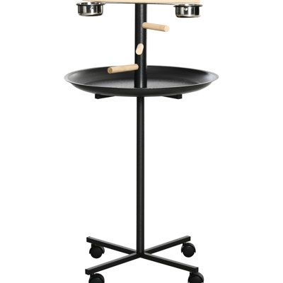 Bird Feeder Station, Portable Parrot Perch With Wheels, Stainless Steel Bowls, Grey, Easy To Clean Stand Four Feeding Versatile