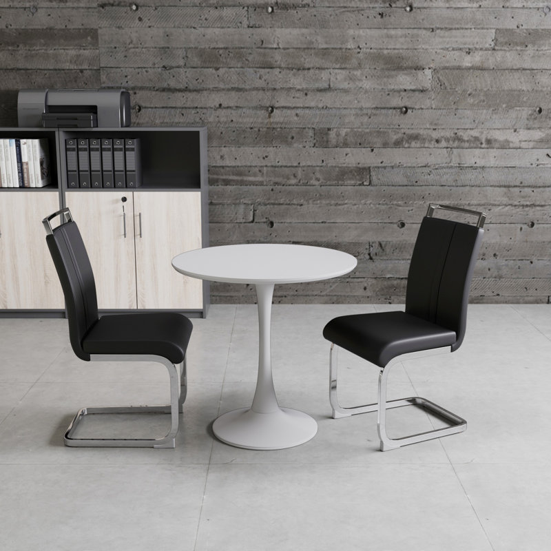 Ensemble de table de salle à manger 3 pièces, une table de salle à manger et une chaise rembourrée avec pieds en métal, Noir