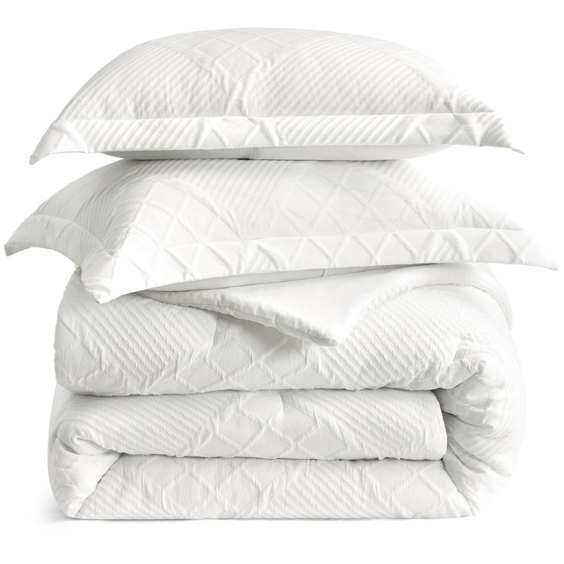 Luxeweave Jacquard Comforter Set For All Season, Twin Comforter + 1 Standard Pillowcase, White