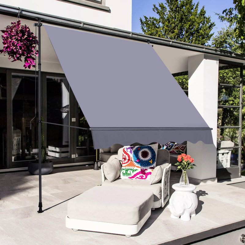 Auvent de patio 118 po x 47 po - Auvent avec poteaux réglables et support de fixation pour parasol de porte de fenêtre en métal inclus