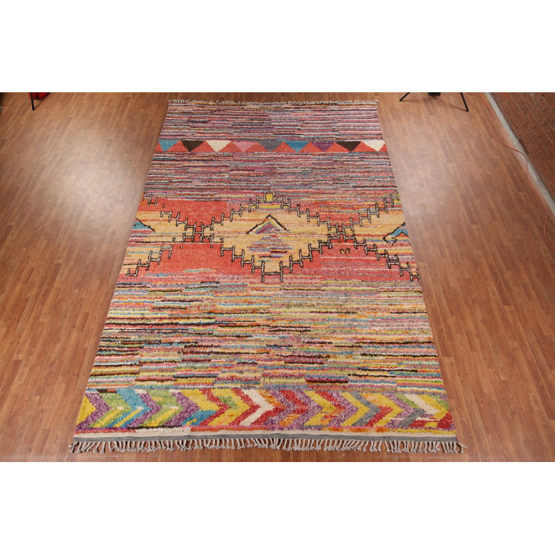 Grand tapis oriental marocain coloré 9 x 14
