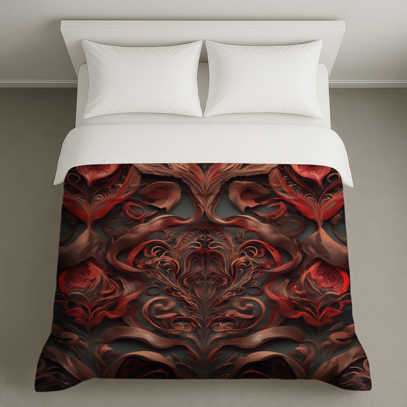 Housses de couette à motif floral rouge complexe, Grand lit
