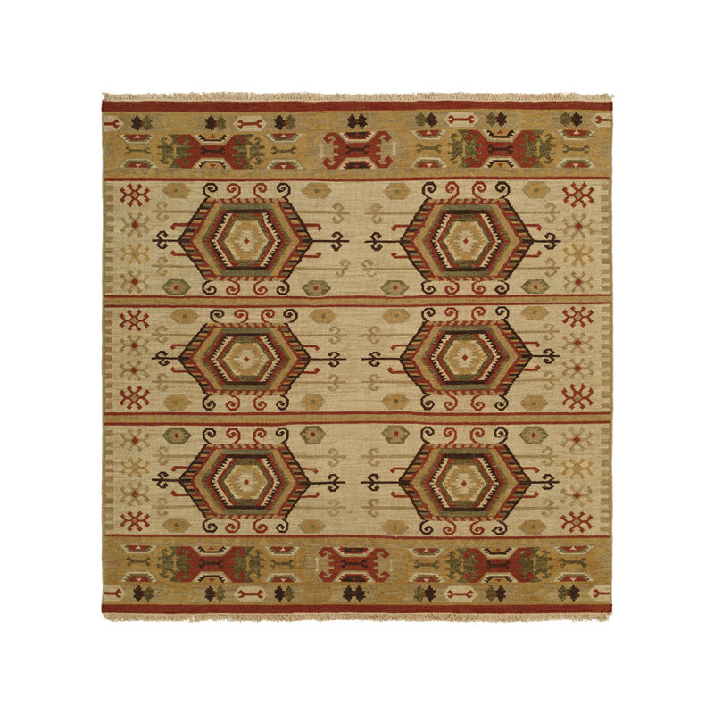 Wool Geometric Area Rug, Square 6'