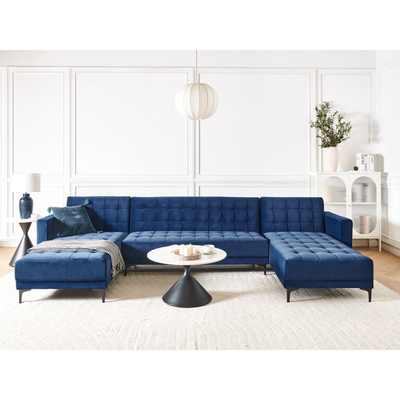 Aliyha 5 Seater Velvet Sofa Bed, Blue