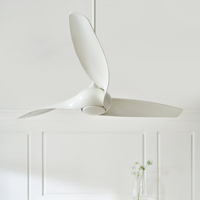 Ventilateur de plafond intérieur Teller avec tige filetée, pales en ABS blanc mat et télécommande portable