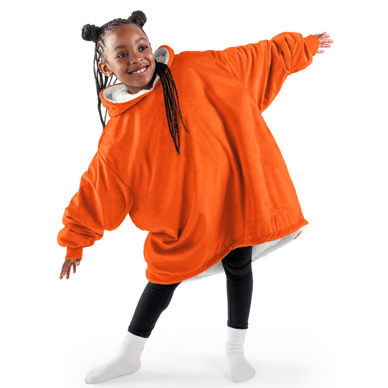 Wearable Hooded Sherpa Blanket, Orange, Youth
