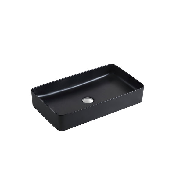 Lavabo de salle de bain vasque rectangulaire en céramique blanc brillant 24 po DAX, Noir mat