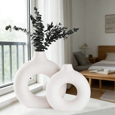 Handmade Ceramic Donut Vase Set For Dried Flowers, Modern Minimalist Home Decor, Boho And Scandinavian Style Decorative Vase For Office And Living Room