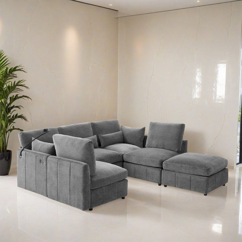 Canapé-lit modulaire 6 pièces pour salon, Gris chenille