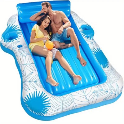 Très grand flotteur gonflable pour chaise longue de piscine pour adultes - Radeau de soufflage très résistant avec 2 porte-gobelets, protection contre les rayons UV + UV30 +, convient pour la piscine, la plage, le bain à remous - peut accueillir 2 per