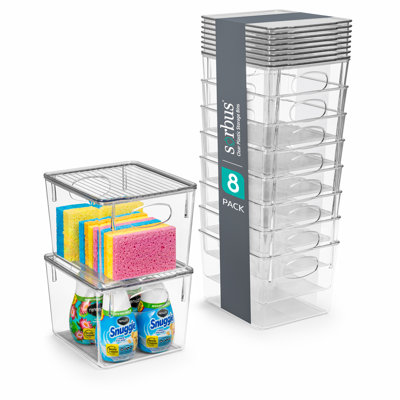 Sorbus 8 Pack Medium Clear Cleaning Supplies Storage Bins with Lids and Handles