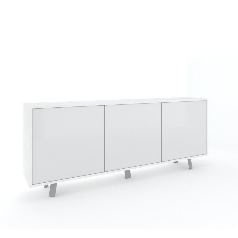 Sideboard 3 Doors Dairis, White Stone/Gloss White