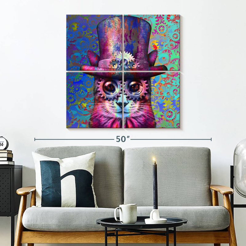 Chat Steampunk Cogs, H 32 po x l 32 po