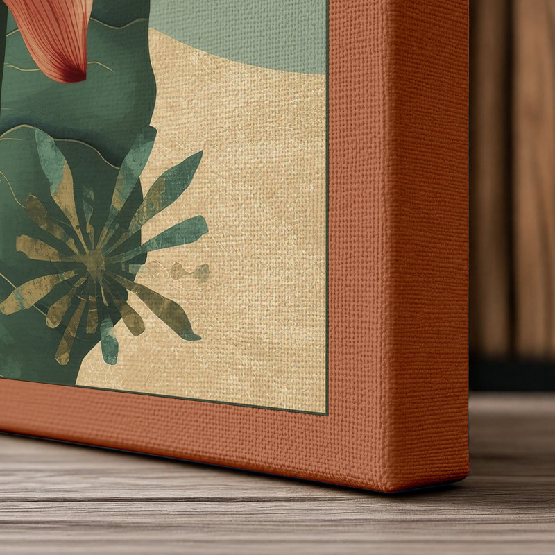 Lotus in Bloom Botanical - Wrapped Canvas, 36x24 - 91.4 x 61.0 cm, Terracotta Border