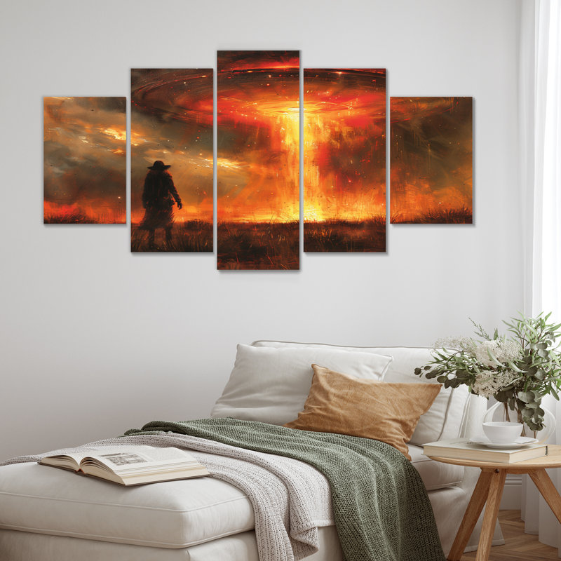 «Red Alien Alien Encounter Ufos In Autumn», ensemble d'art mural sur toile Ufos